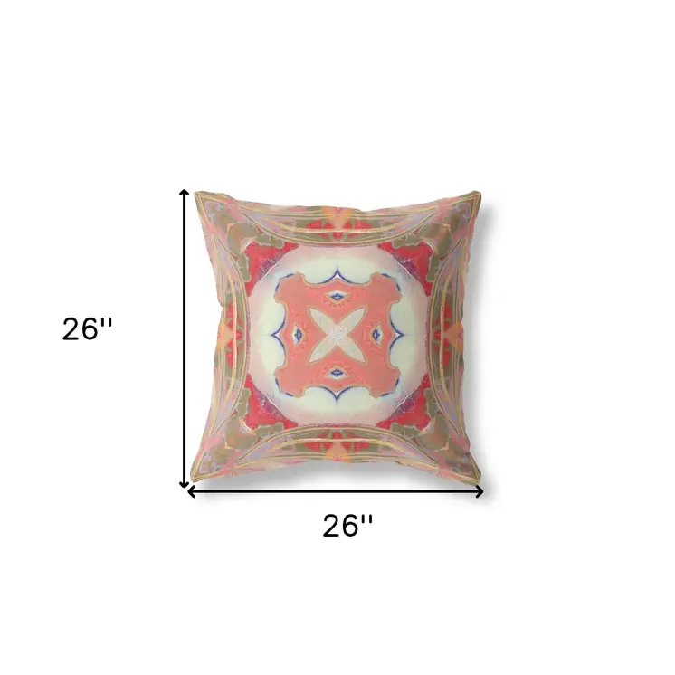 26” Peach Green Geo Tribal Indoor Outdoor Throw Pillow