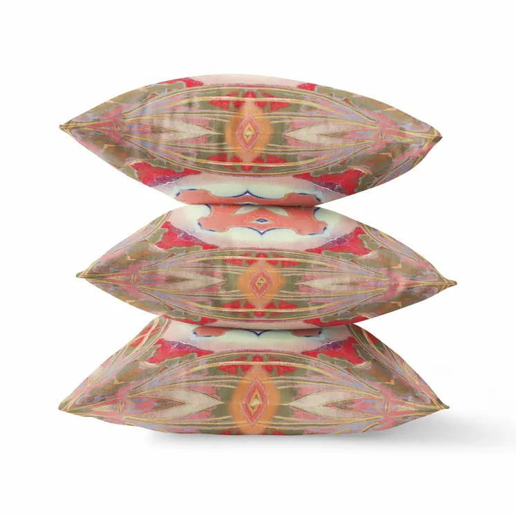26” Peach Green Geo Tribal Indoor Outdoor Throw Pillow