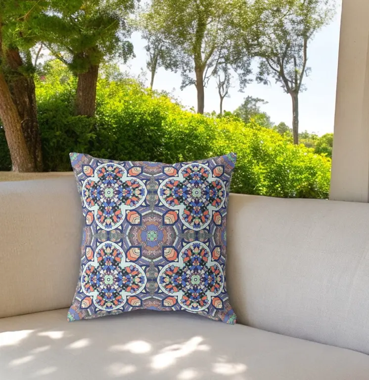 18" Gray Blue Cloverleaf Indoor Outdoor Throw Pillow