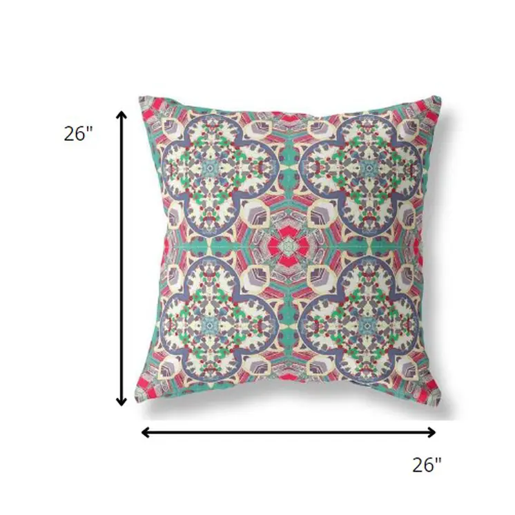 26" Gray Pink Cloverleaf Indoor Outdoor Throw Pillow