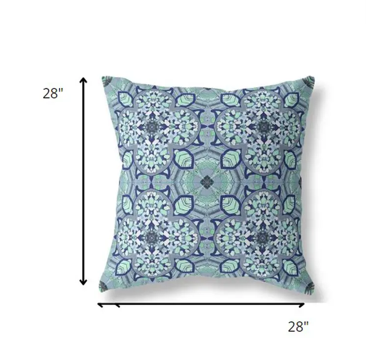 28" Blue Aqua Cloverleaf Indoor Outdoor Throw Pillow