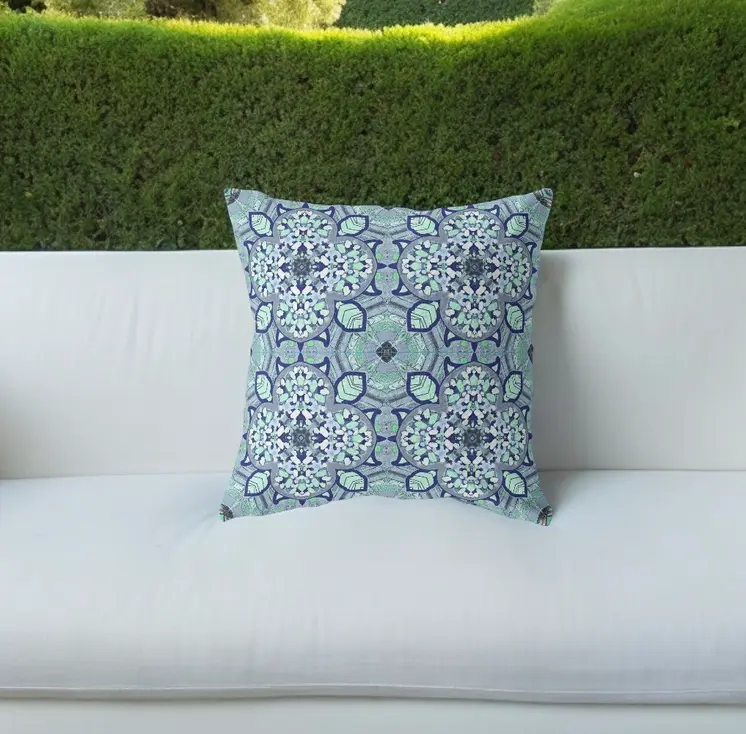 28" Blue Aqua Cloverleaf Indoor Outdoor Throw Pillow