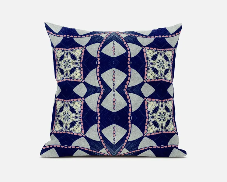16" Indigo Pink Cosmic Circle Boho Suede Throw Pillow