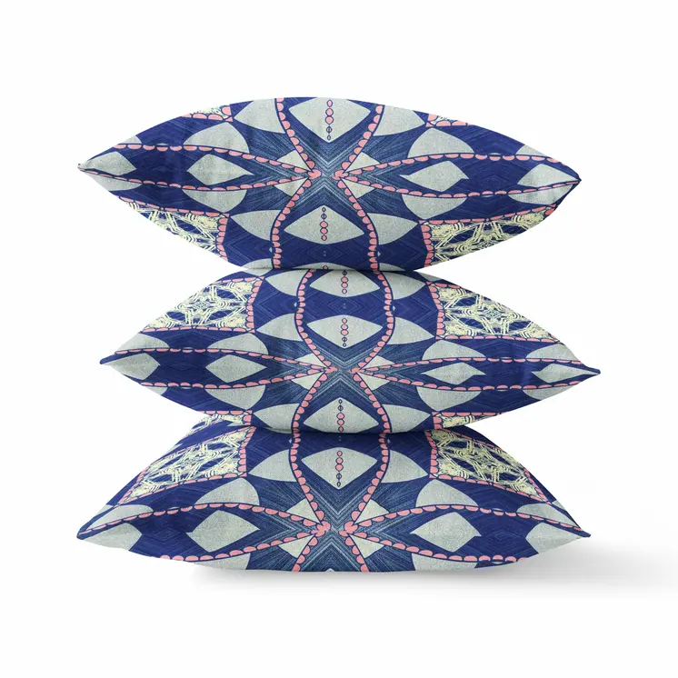 16" Indigo Pink Cosmic Circle Boho Suede Throw Pillow