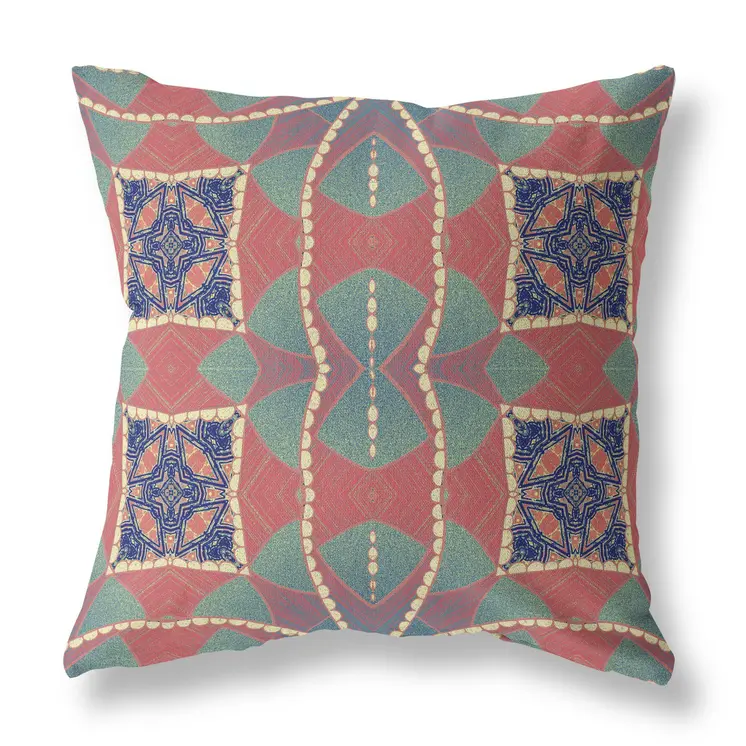 18" Red Green Cosmic Circle Boho Suede Throw Pillow