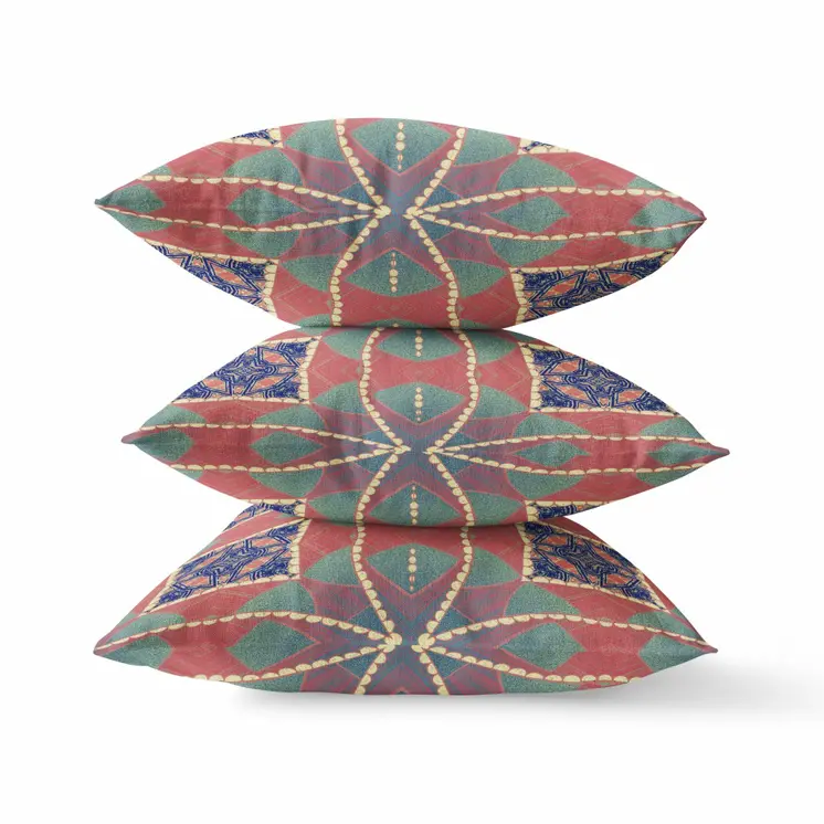 18" Red Green Cosmic Circle Boho Suede Throw Pillow