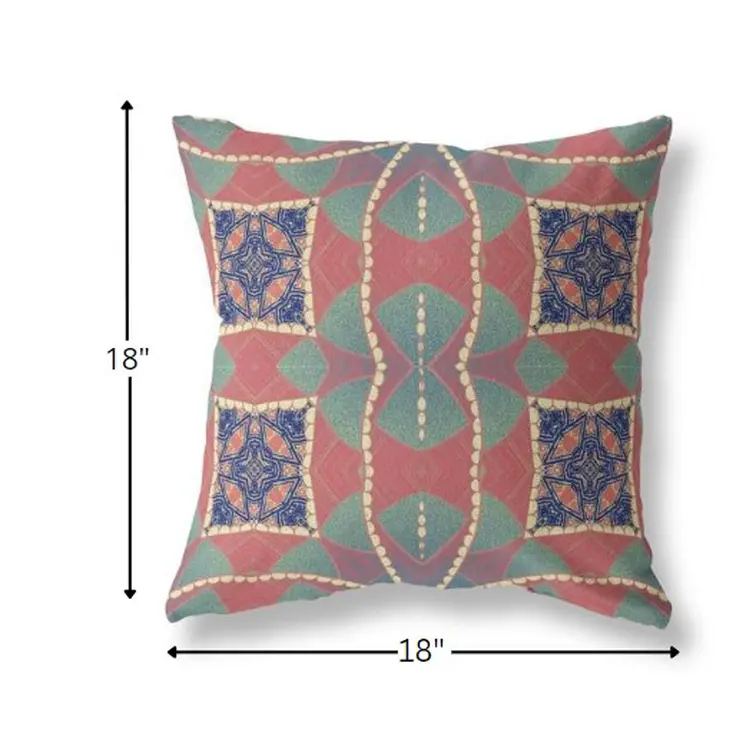 18" Red Green Cosmic Circle Boho Suede Throw Pillow