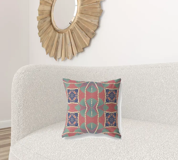 18" Red Green Cosmic Circle Boho Suede Throw Pillow