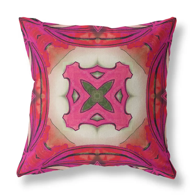 20” Hot Pink Geo Tribal Suede Throw Pillow