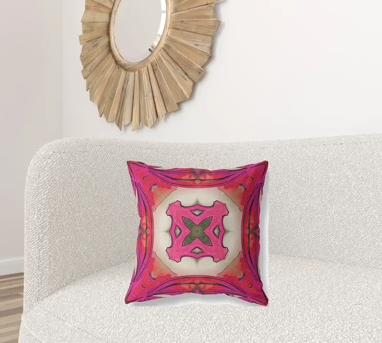 20” Hot Pink Geo Tribal Suede Throw Pillow