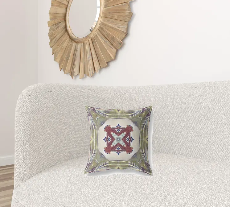 16” Green Brown Geo Tribal Suede Throw Pillow