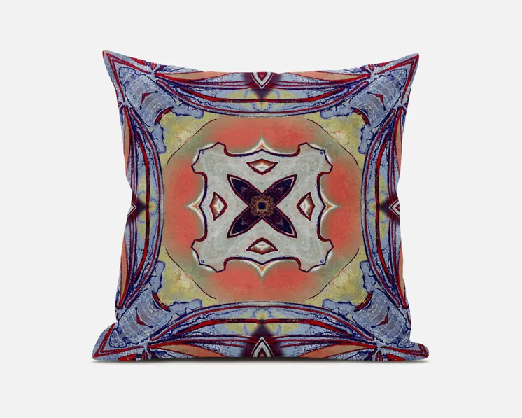 20” Purple Orange Geo Tribal Suede Throw Pillow