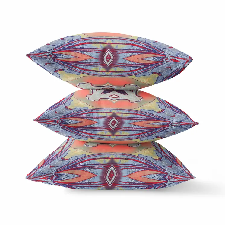 20” Purple Orange Geo Tribal Suede Throw Pillow