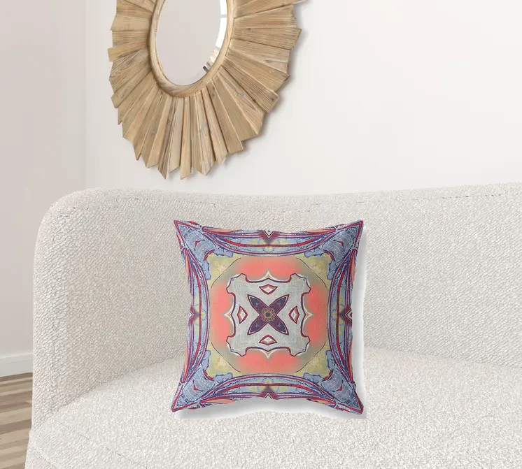 20” Purple Orange Geo Tribal Suede Throw Pillow