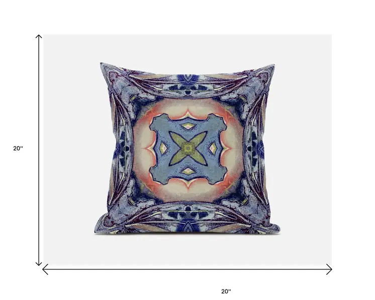 20” Indigo Peach Geo Tribal Suede Throw Pillow