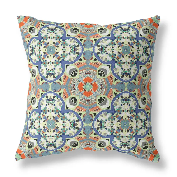 20" Blue Cream Cloverleaf Boho Suede Throw Pillow