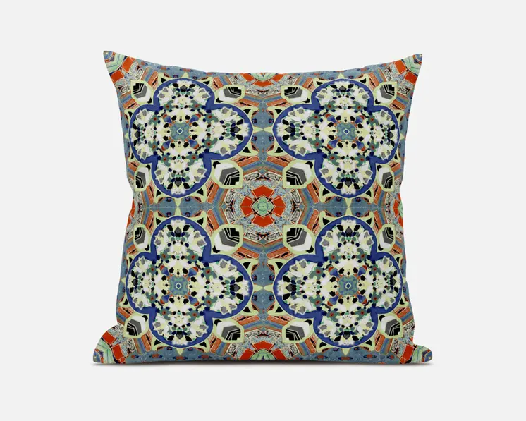 20" Blue Cream Cloverleaf Boho Suede Throw Pillow