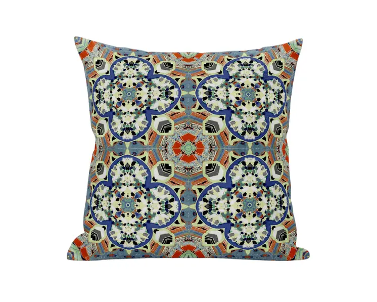 20" Blue Cream Cloverleaf Boho Suede Throw Pillow