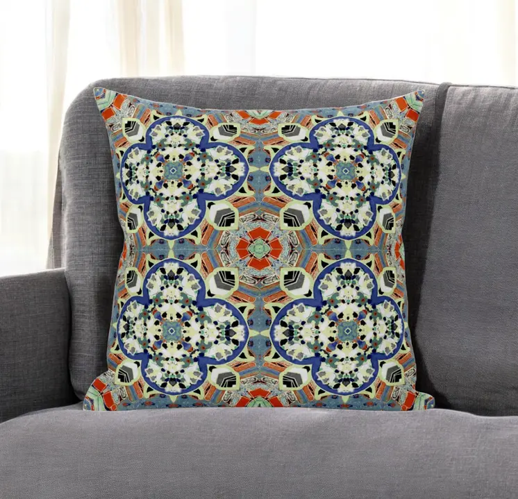 20" Blue Cream Cloverleaf Boho Suede Throw Pillow