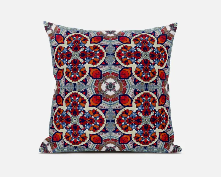 18" Red Blue Cloverleaf Boho Suede Throw Pillow