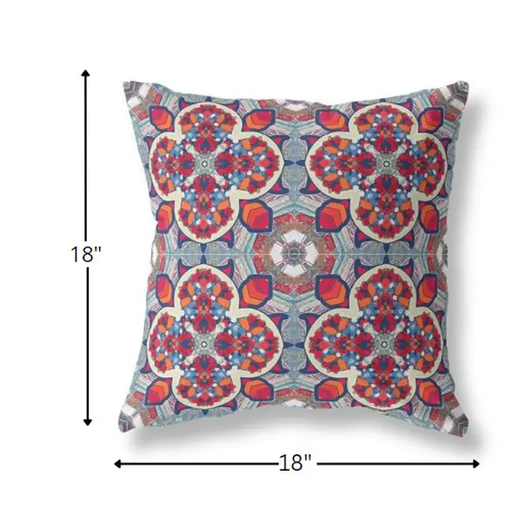 18" Red Blue Cloverleaf Boho Suede Throw Pillow