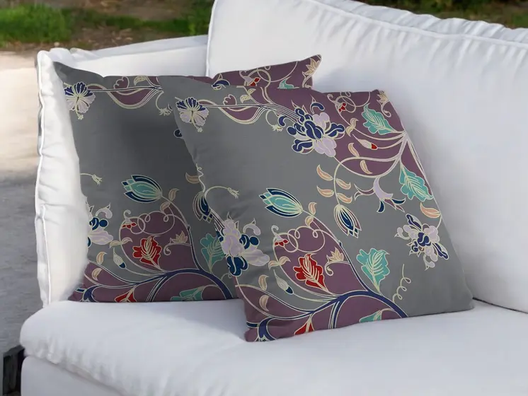 16" Purple Gray Garden Indoor Outdoor Throw Pillow