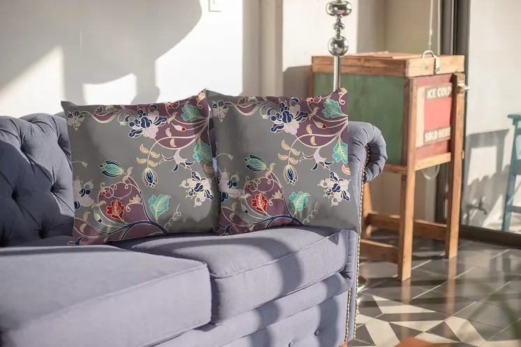 26" Purple Gray Garden Indoor Outdoor Throw Pillow