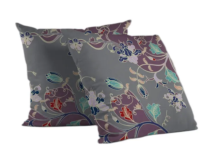 26" Purple Gray Garden Indoor Outdoor Throw Pillow