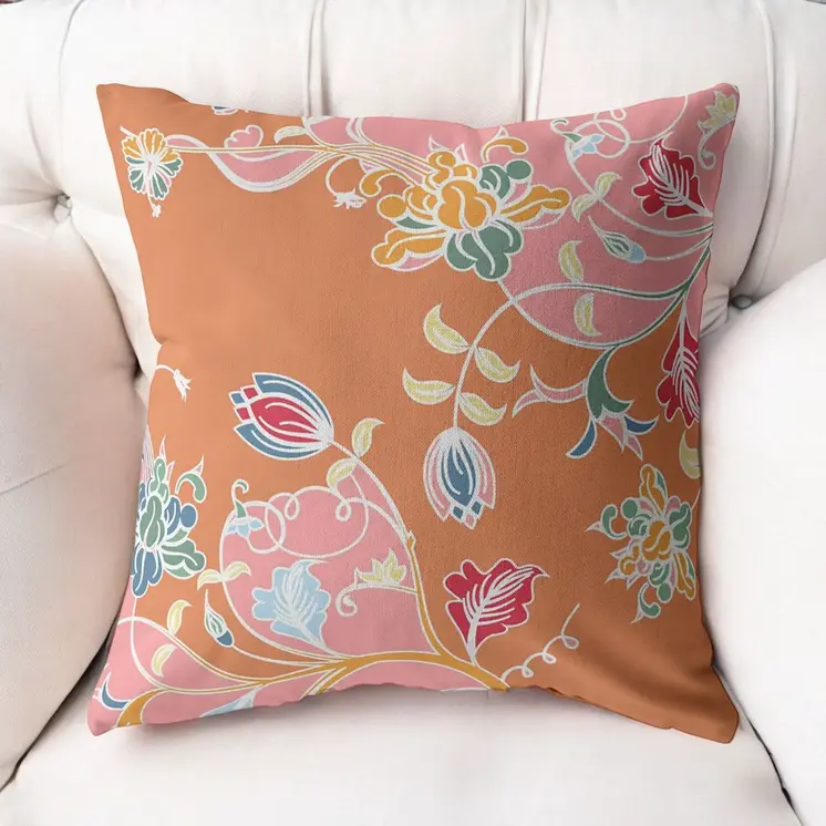 16" Pink Orange Garden Indoor Outdoor Throw Pillow