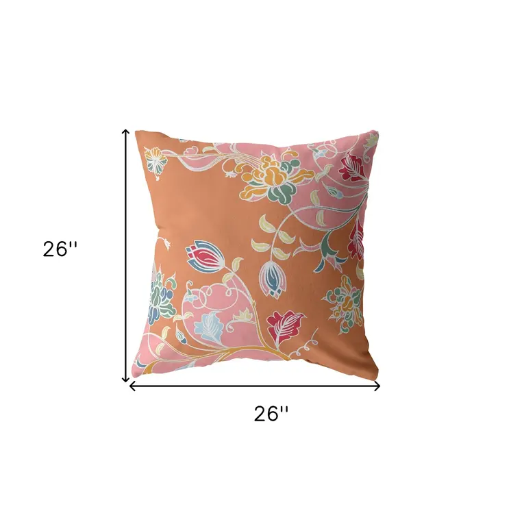 26" Pink Orange Garden Indoor Outdoor Throw Pillow