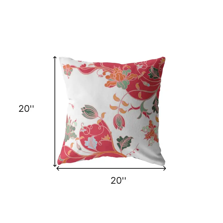 20" Red White Garden Indoor Outdoor Throw Pillow