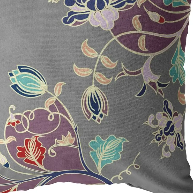 28" Purple Gray Garden Indoor Outdoor Throw Pillow