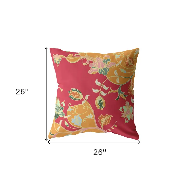 26" Orange Red Garden Indoor Outdoor Throw Pillow