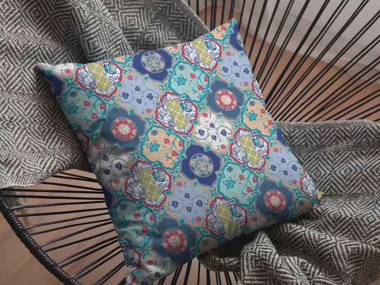 28” Blue Peach Trellis Indoor Outdoor Throw Pillow