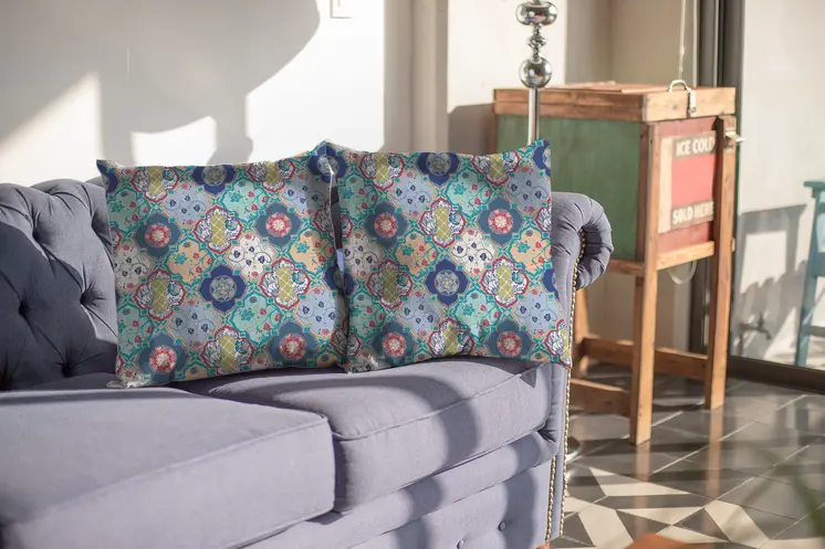 28” Blue Peach Trellis Indoor Outdoor Throw Pillow
