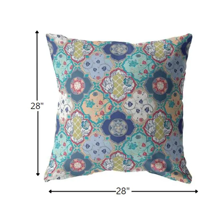 28” Blue Peach Trellis Indoor Outdoor Throw Pillow