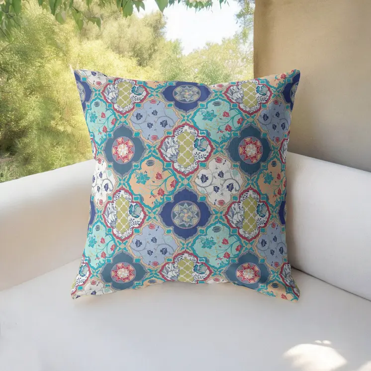 28” Blue Peach Trellis Indoor Outdoor Throw Pillow
