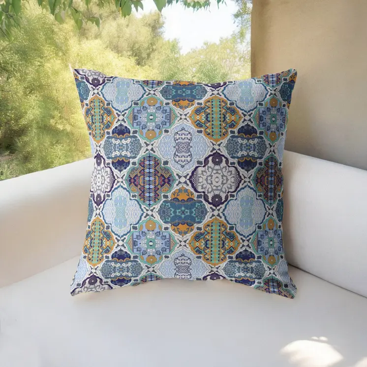 18” Orange Blue Trellis Indoor Outdoor Throw Pillow