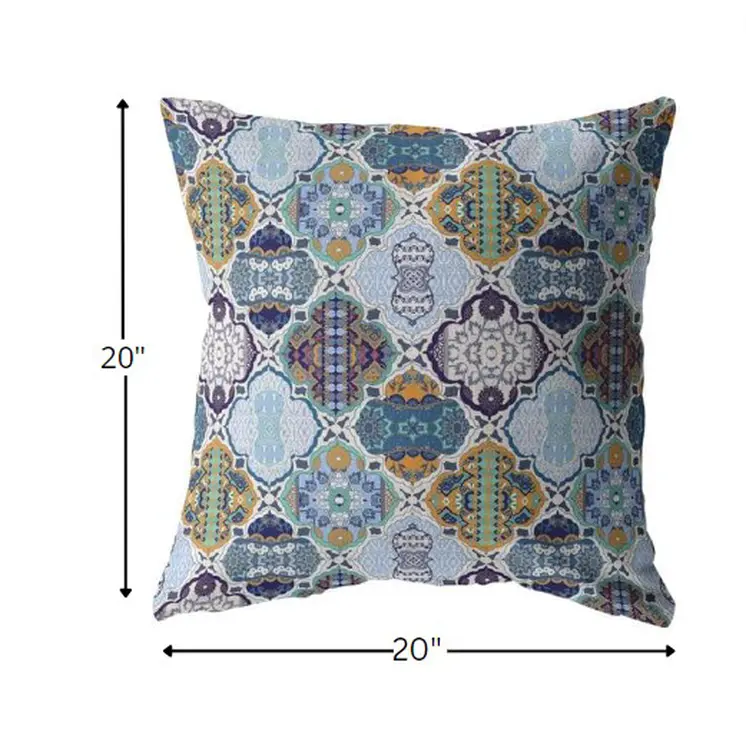 20” Orange Blue Trellis Indoor Outdoor Throw Pillow