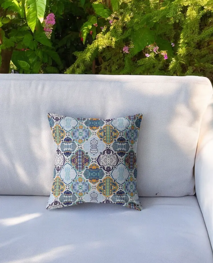 20” Orange Blue Trellis Indoor Outdoor Throw Pillow