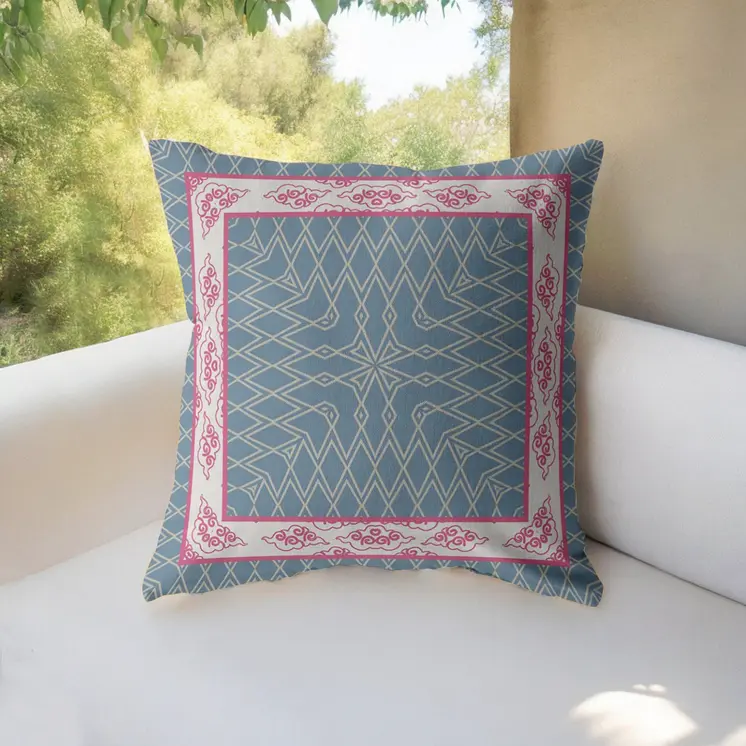18" Pink Blue Nest Ornate Frame Indoor Outdoor Throw Pillow