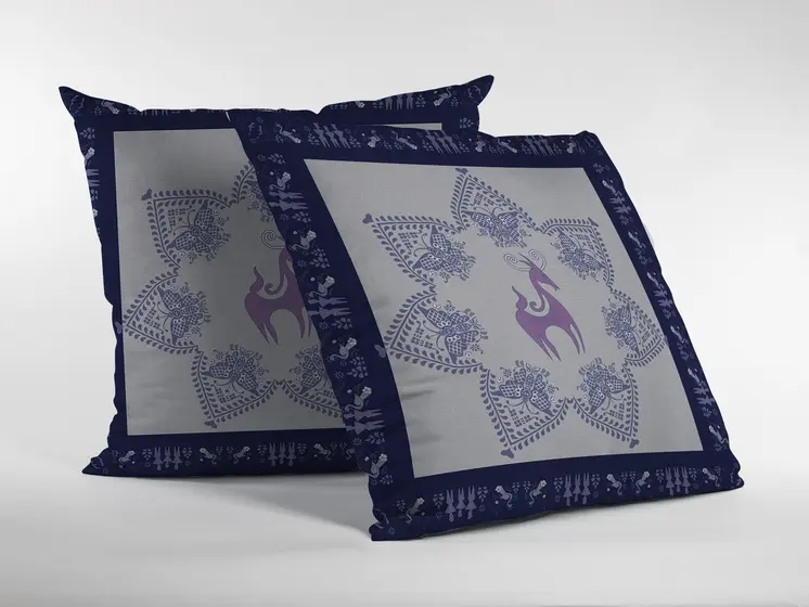 28” Gray Purple Horse Indoor Outdoor Throw Pillow