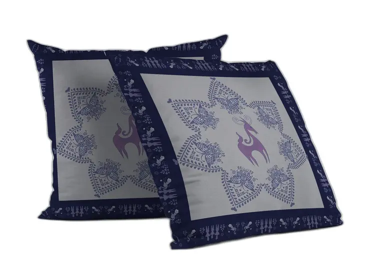 28” Gray Purple Horse Indoor Outdoor Throw Pillow