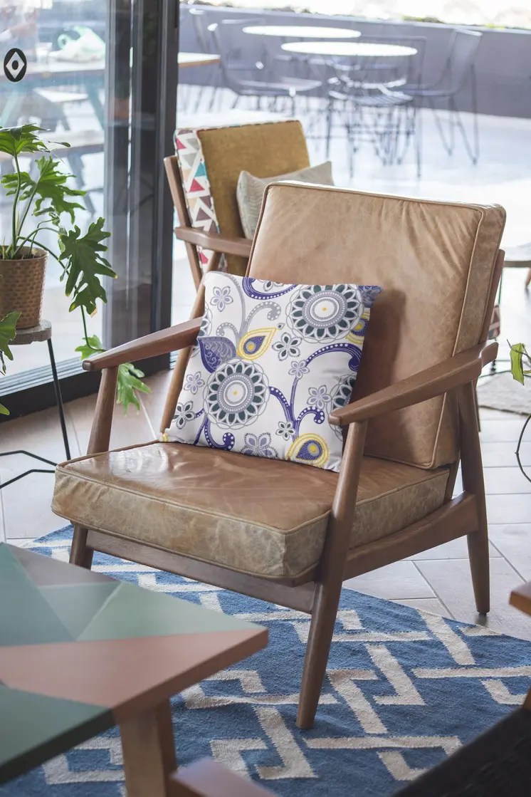 28” Navy White Floral Indoor Outdoor Throw Pillow
