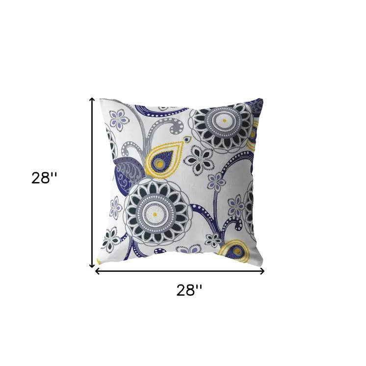 28” Navy White Floral Indoor Outdoor Throw Pillow