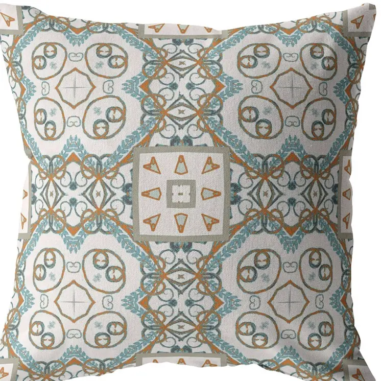 18” Blue Orange Mandala Indoor Outdoor Throw Pillow