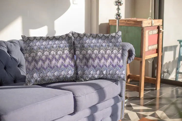 26” Purple Gray Hatch Indoor Outdoor Throw Pillow