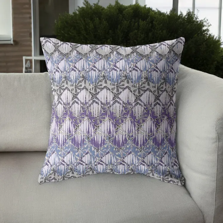 26” Purple Gray Hatch Indoor Outdoor Throw Pillow