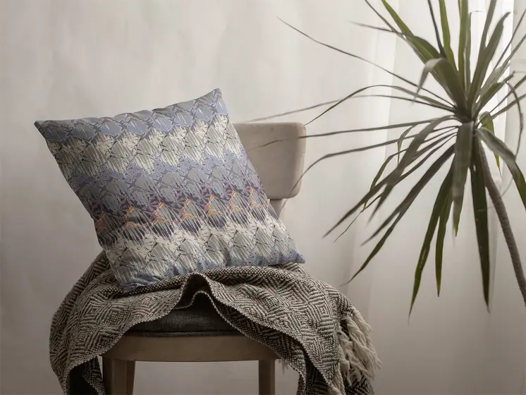 20” Blue Gray Hatch Indoor Outdoor Throw Pillow