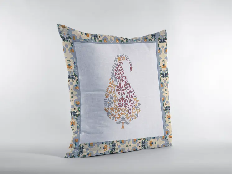 20” Red White Paisley Indoor Outdoor Throw Pillow